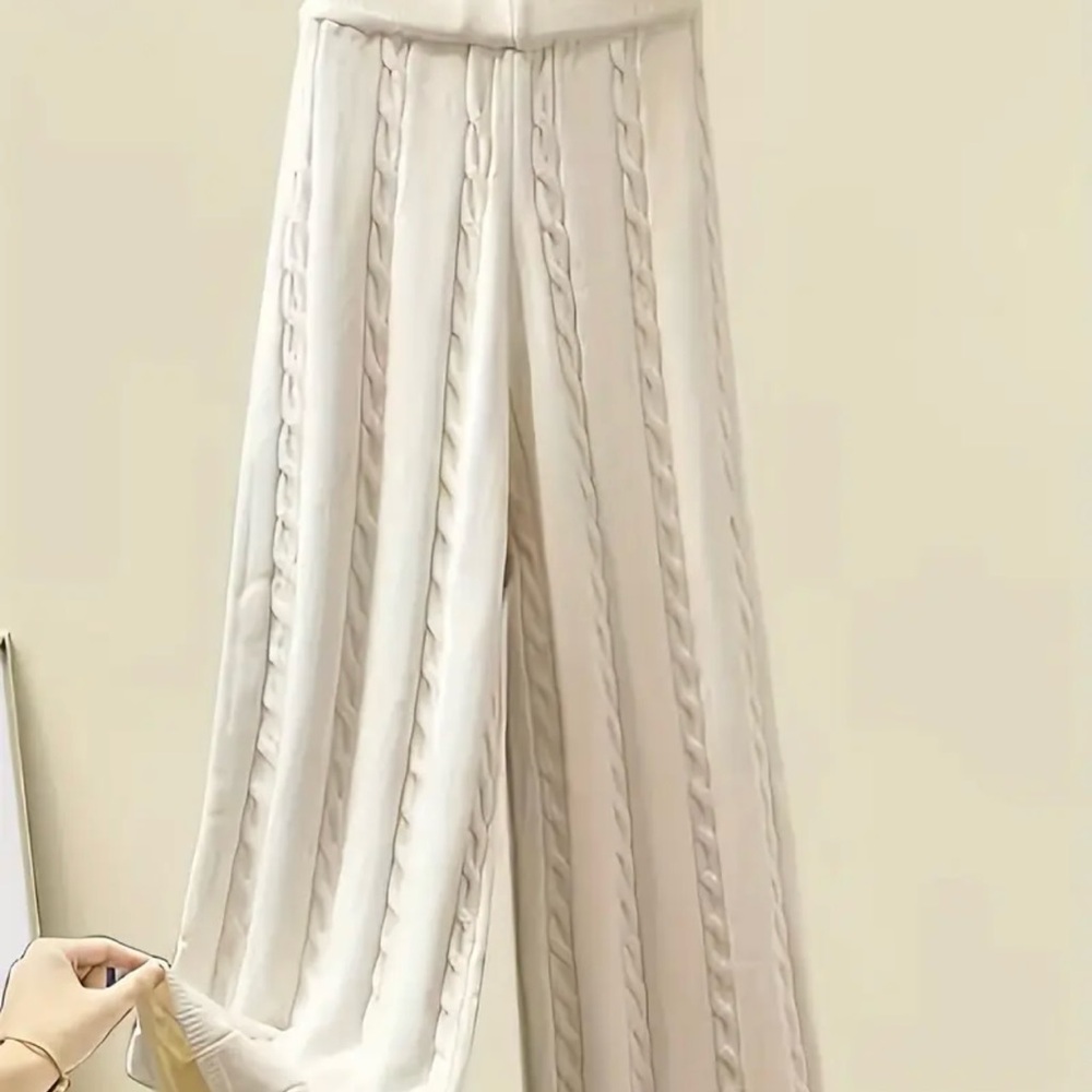 Chic Cream Cable Knit Wide Leg Pants